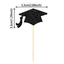 12pcs/24pcs 2026 Graduate Black Glitter Graduation Cap Cupcake Toppers & Wrappers Set, Suitable For Decorating Cakes And Cupcakes At Graduation Ceremony - Black Graduation Cap - View 5