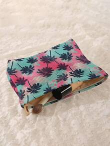 1个便携式椰树图案双面印花拉链化妆包，多功能旅行洗漱用品收纳包 - 彩色 - 查看 5