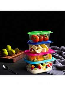 10pcs Stackable Food Storage Containers With Lids, Plastic Lunch Boxes For Grains, Meat, Fruits And Vegetables - Dishwasher & Microwave - Multicolor - View 4