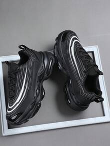 时尚休闲男鞋，经典时尚男士运动鞋系带跑步鞋，个性化男士运动鞋街头休闲鞋 - 黑與白 - 查看 1