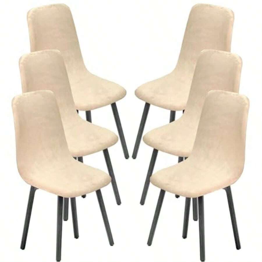 Dining Chairs Covers Set Of 2/4/6 Style Shell Mid Century Modern Accent Side Chair Covers Beige 6 PCSdjj - Beige1 - View 1