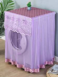 1pc Lace Edged Washing Machine Cover, Side Opening Design, Fits 8-10kg Fully Automatic Washing Machine, Home Appliance Dust Cover Storage - Multicolor - View 5