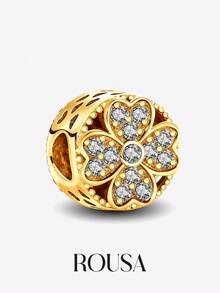 1 hạt hình cỏ bốn lá đính kim cương giả bằng bạc Sterling 925, thích hợp làm vòng tay/lắc tay cho nữ, trang trí hàng ngày. - Cỏ bốn lá kim cương đầy đủ - Xem 4