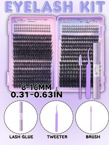 1164PCS/582PCS Fluffy Lash Clusters, Individual Lash Clusters, Eyelash Clusters, Mega Volume Lashes, 80D+100D+120D+150D Thick Fluffy Faux Mink Lash Clusters, D/DD Curl, 0.31-0.63 Inch Lash Extensions, Black Individual Lashes, Dramatic Wispy Lashes, DIY Lash Extensions At Home, Wedding Bride Makeup Tools, With Lash Glue, Tweezers & Brush, Valentine's Day,  Gras, Festive Glam Beauty, Eye Lash Clusters, Individual Eyelashes, Lashes, Fake Lashes - 紫色-1 - 查看 3