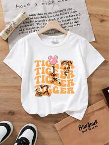 Officially Licensed Disney Tigger Boys & Girls Youth T-Shirt (2-14 Years) | Tigger With Mickey Balloon Graphic | Lightweight Comfort Material | All-Season Casual Outings | Express Delivery - White - View 2