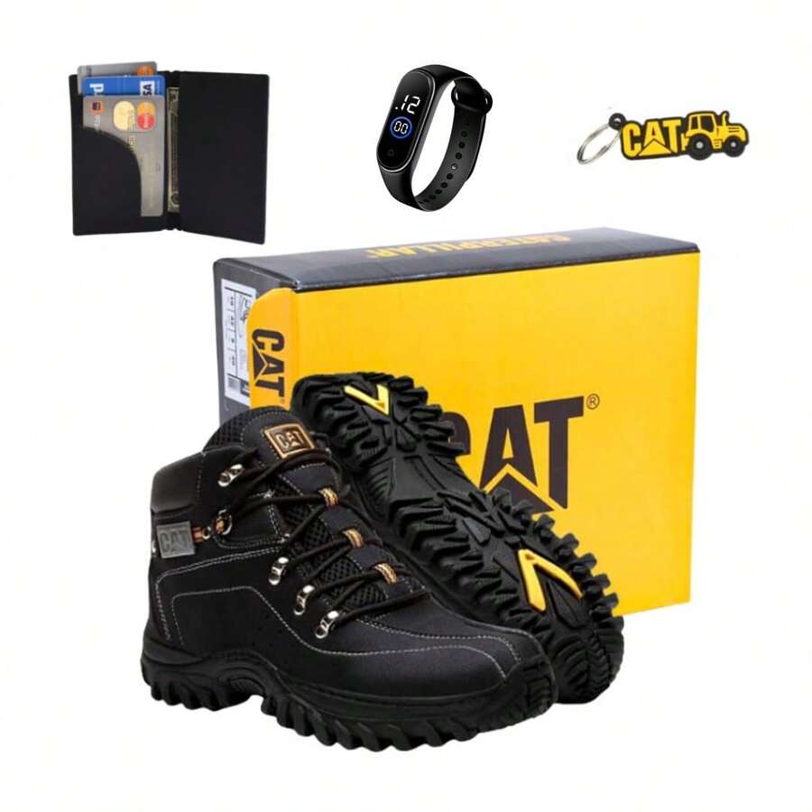 Men's Premium Adventure Boot With Strong Non-Slip Sole, Includes Wallet, Smart Bracelet, Belt, And Carnival Keychain - 黑色 - 查看 1