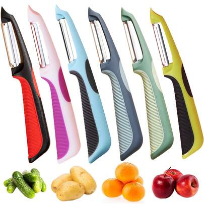 Ergonomic Handle Vegetable Peeler Multifunctional Fruit & Veggie Peeler Stainless Steel Blade Potato Peeler Non-Slip Grip Kitchen Peeler Colorful Ergonomic Food Peeler Vegetable Peelers For Kitchen Peelers Stainless Steel Potato Carrot Veggie Zucchini Cucumber Apple Peeler,Ultra-Thin Peeling Kitchen Essentials