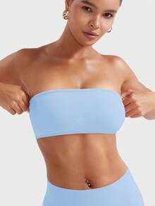 VOYJOY Impact Backless Bandeau Bra Workout Strapless Bandeau Basic Tank Top Adjustable - 冰藍色 - 查看 7