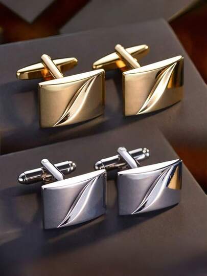 2pcs Shiny Copper Geometric Cufflinks, Suitable For Business, Wedding, And Daily Wear For Men