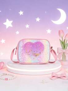 1 unidade. Esta elegante e brilhante mini bolsa transversal em formato de coração possui fecho de zíper em PU e é incrivelmente versátil, complementando facilmente diversos estilos. Seja para passeios diários, compras ou fotografia, é uma escolha ideal, adequada para todas as estações e um presente perfeito para adolescentes. - Multicolorido - Ver 10