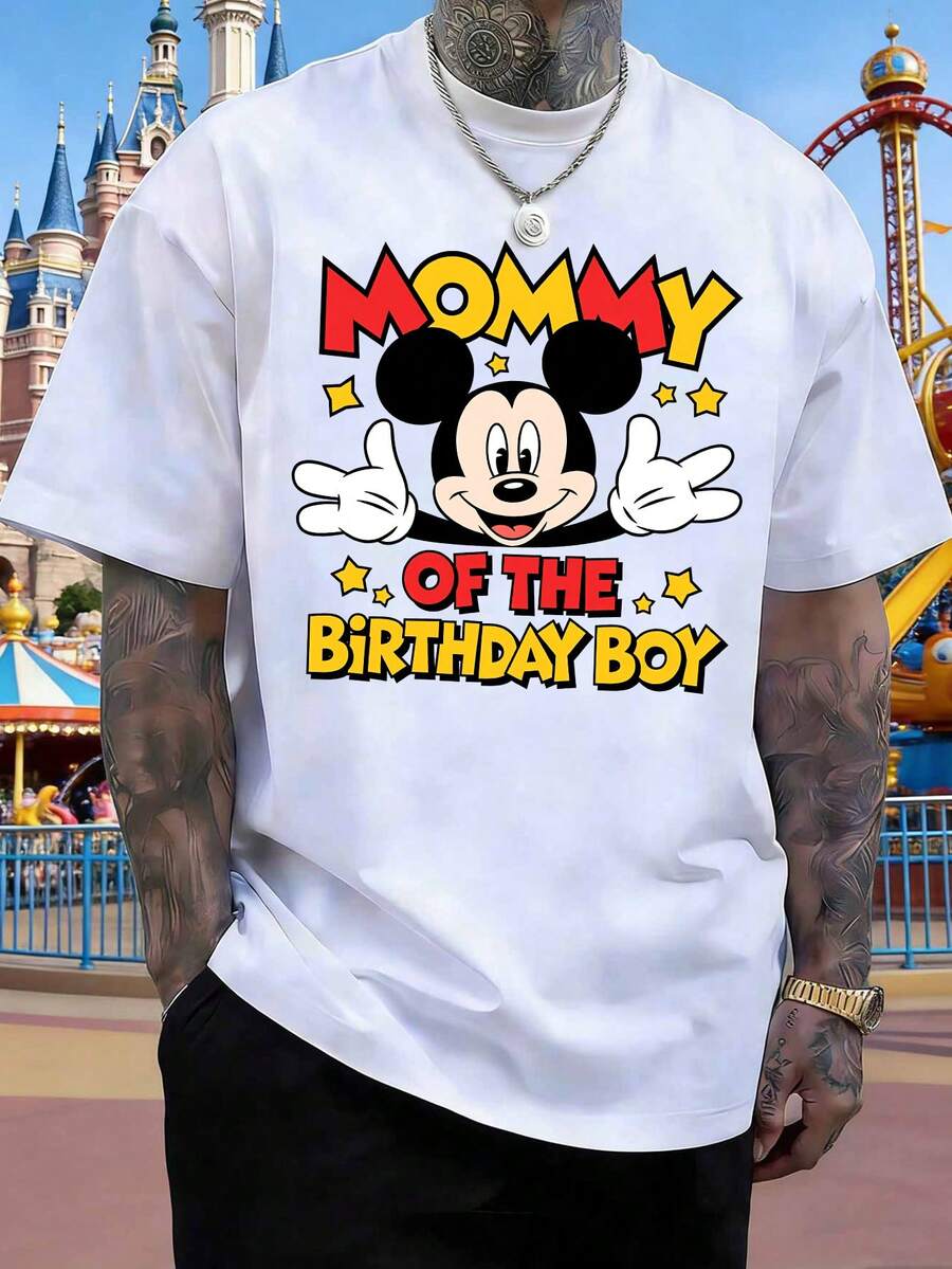Disney Limited Edition Mickey Mouse Design T-Shirt For Birthdays, Unisex Loose-Fitting Crew Neck Short-Sleeved Top, Made Of Comfortable And Soft Pure Cotton, Suitable For Everyday Wear, Outings, Parties, Work, And Commuting. - 白色 - 查看 1