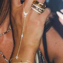 1 pieza Cadena de mano con cristal y diamante de imitación, joyería de mano de estilo hip hop única, accesorio para fiestas/festivales, decoración de mano diaria occidental - Dorado - Ver 1