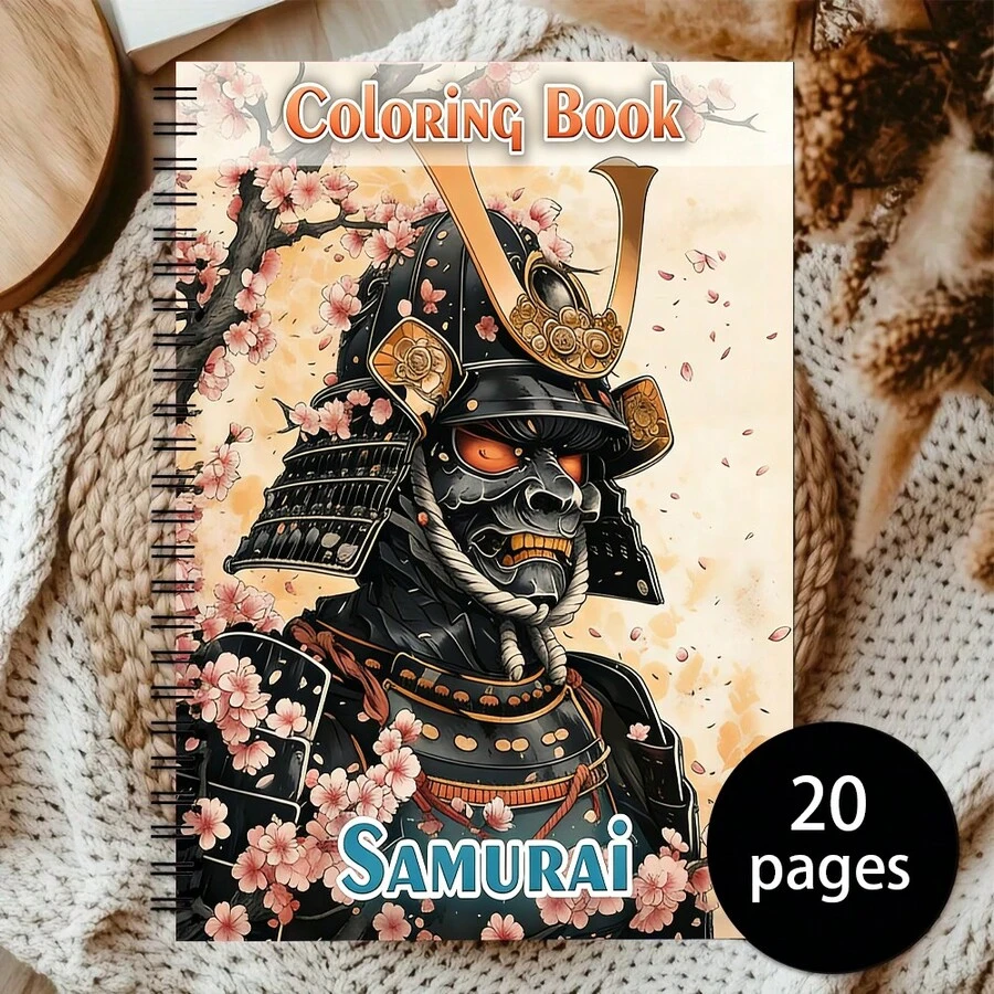 1pc, 20 Pages Japanese Samurai Drawing Book, Traditional Japanese Samurai Imagery, Sengoku Period. Reinforced YO Ring, Sturdy And Durable (Pen Not Included) - Single Piece - View 1
