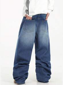 1件 Justice Brother 男士宽松水洗牛仔休闲阔腿牛仔裤（不含腰带/配饰） - 寶藍色 - 查看 2