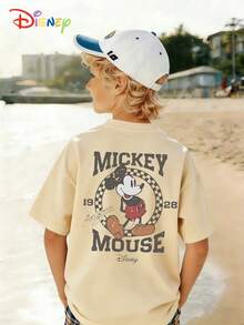 1pc Disney Mickey Mouse Playful Retro Emblem Tween Boys Fun T-Shirt - Comfortable & Lightweight, Ideal For School Days And Weekend Hangouts - Nude - Voir 2
