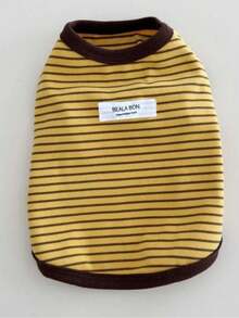 Striped Puppy Sleeveless Shirt - Soft Elastic Pet Vest With Contrasting Brown Trim, Multi-Color (Yellow/Brown/Beige) Small Breed Pet Clothing, Suitable For Indoor Leisure, Outdoor Walks And Fashionable Pet Photography Comfortable Daily Wear - Multicolor - View 16
