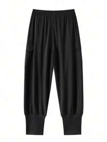 Men's Lightweight Casual Drawstring Cargo Pants, Fashion Sports Minimalist Trousers For Summer - Black - View 3