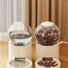 1 Automatic Cat Feeder And Water Dispenser With Gravity Feed System - Modern White Design Featuring A Transparent Dome Lid And Spill-Proof Bowls - Battery-Free Automatic Pet Food Dispenser For Easy Feeding Schedule Setup - Durable Wet/Dry Food Storage Compartment - Ideal For Cats As An Automatic Wet Food Feeder - Automatic Dispenser Suitable For Dual-Pet Households - 米色0.8LWater - 查看 8