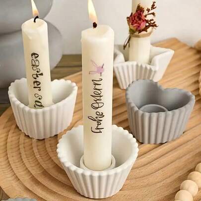 3pcs Striped Heart Round Pentagram Candle Holder Plaster Cement Mold, Striped Candle Holder Decor, Drip Glue Resin Mold Heart Round Star Shape DIY Wax Candle Base Silicone Mold