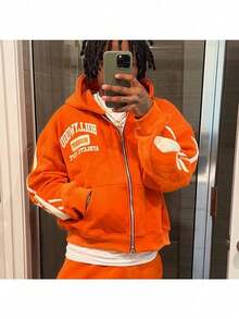 Y2K Hip-Hop Streetwear Fashion Brand Letter 3D Printing Loose Hoodie Men's And Women's Zipper Sweater Jacket - trái cam - Xem 3