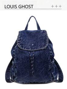 Backpack Set | Retro Blue*Navy Blue*Charcoal Black, Presenting A Complete Travel Aesthetic With Drawstring Design, Unlocking Absolute Visual Sovereignty In Daily Wear - Multicolor - View 14