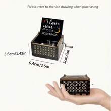 I Love You To The Moon And Back' Black Engraved Hand Crank Music Box - Black - View 3