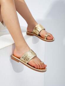 Girls' Sequin Casual Fashion Flip Flops For Vacation - Gold - View 5