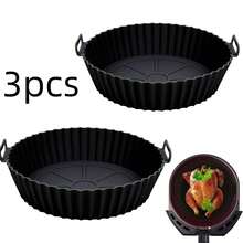 1pc/2pcs/3pcs Reusable Silicone Air Fryer Pot, Organic Silicone Air Fryer Liner, Air Fryer Accessories, Kitchen Supplies Replacement For Disposable Baking Mat Liner - Black - View 10