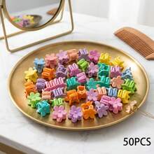 50pcs/Set Solid Color Floral Design Hair Clips, Suitable For School, Valentine's Day And Other Occasions, Can Be Used As Hair Clips, Hair Pins, Hair Accessories, Ideal Choice For School Supplies And Women's Autumn/Winter Holiday Outfits Elegant Claw Clips Summer Outfits,Travel,Birthday - Multicolor - View 8