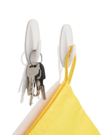 4/6pcs Small Medium Designer Hooks, White Hooks,Damage Free Hanging Wall Hooks With Adhesive Strips, No Tools Wall Hooks For Hanging Decorations In Living Spaces