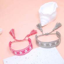 2pcs/Set Embroidered Star Handmade Braided Friendship Bracelet, Adjustable Size Boho Style, Suitable For Party, Holiday, Wedding, Beach, Travel - Star - View 4