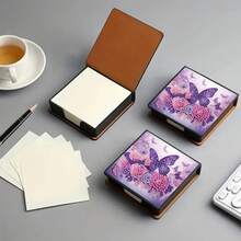 1件DIY钻石画蝴蝶图案，不对称水晶镶嵌画，黑色仿皮自粘便签盒，内含160张便签纸，是居家、办公、学校用品、工艺品、可爱文具、节日礼物的理想之选。 - 查看 6