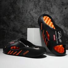 Men's Fashionable Letter Printed Slippers With Thick Sole, Increased Height, Anti Slip, Wear-Resistant, Breathable, Oversized Cool Slippers For Indoor And Outdoor Leisure, Sports Gatherings, Parties, Beaches, One Foot Slippers - 黑色 - 查看 2