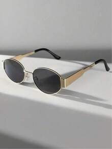 半副夏季时尚眼镜，采用Y2K几何椭圆复古金属镜框，男女通用，适合日常佩戴、海滩、度假、街头摄影 - 彩色 - 查看 5