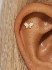 1Pc 925 Sterling Silver Cute Butterfly Cubic Zirconia Stud Earring Flat Back Cartilage Helix Piercing Suitable For Women'S Daily Wear, Parties, Wedding, And Banquet Occasions - Gold - View 4