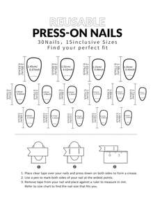 30片杏仁形短款亮面亚克力美甲贴片套装，包含1片果冻胶和1个指甲锉，杏色美甲贴片，适合女性和女孩日常、派对场合使用。 - 杏色 - 查看 8