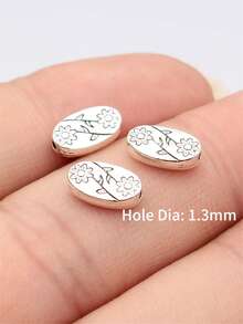 25 颗椭圆形小孔花形珠子，适合 DIY 工艺品 - 復古銀色 - 查看 5