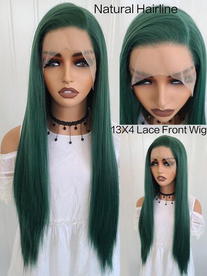 Green Lace Front Wig 13x4 Free Part Long Silky Straight Wigs For Women Heat Resistant Synthetic Hair Daily Wear Cosplay Party