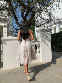 Women's New Strapless Lace Embroidery Sexy Bodycon Evening Dress - 白色 - 查看 5