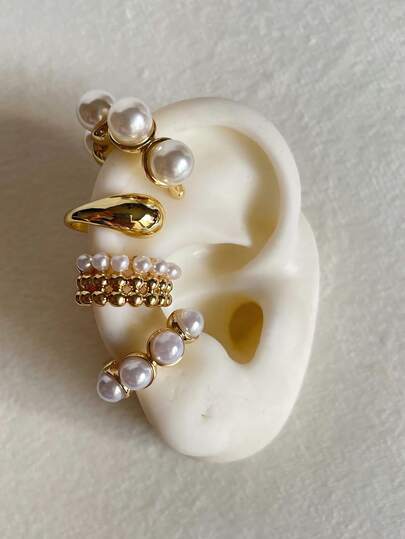 Set de 4 piezas de pendientes de clip con monedas y perlas en forma de gota de agua, estilo vintage exagerado, adecuados para mujeres, parejas, vacaciones, citas, uso diario, fiestas, bodas, regalo para mamá, amiga