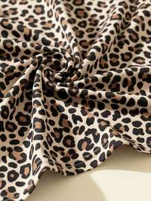 1pc Girls Chic Leopard Print Round Neck Short Sleeve Top, Girls T-Shirt - Apricot - View 5