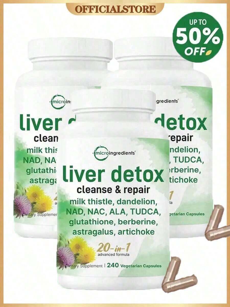 Liver Detox, 240 Veggie Capsules, 20-In-1 Advanced Support Complex - 3 Bottles - View 1