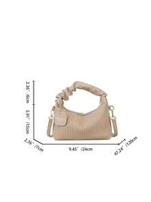 Bolso de mano minimalista y de moda con cremallera, conjunto completo de pliegues tejidos de PU, bolso de hombro mini portátil adecuado para mujeres, compras, citas, fiestas, regalo - Caqui - Ver 4