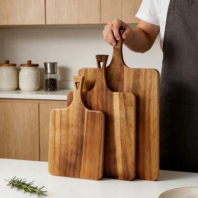 1 Thớt gỗ hồng mộc, thớt thái thịt, thớt băm, lý tưởng để thái thịt, phô mai, bánh mì, rau củ và trái cây, có tay cầm, thiết kế tiện dụng, vật dụng nhà bếp thiết yếu, dụng cụ nhà bếp đa năng, trang trí nhà cửa, bền và dễ vệ sinh, món quà tuyệt vời cho Ngày của Mẹ, tân gia, người đam mê nấu nướng.