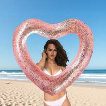 Adult Inflatable Heart-Shaped Swimming Ring, Water Floating Tube, Summer Beach Party Supplies - Dusty Pink - View 5