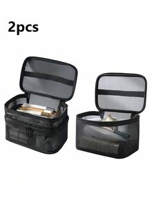 2pcs Multifunctional Large Capacity Double-Layer Cosmetic Bag, Women Travel Toiletry Organizer Pouch, Portable Lipstick Bag - View 7