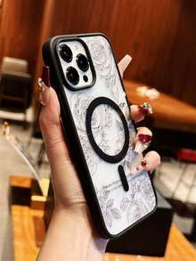 1个玫瑰素描图案带玫瑰语录的亚克力磁性防摔软边硬壳，适用于 17 Air/17 Pro Max/17/16 Plus/15/14/13/12/11/XSM/XR，不会变黄 - 黑色 - 查看 3