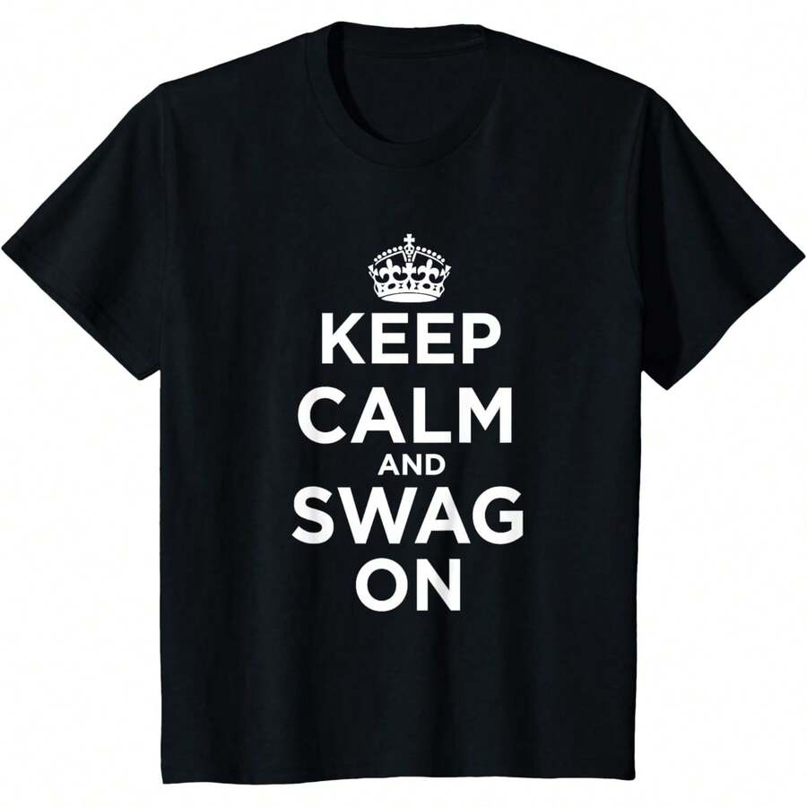 Women Keep Calm And Swag On T-Shirt Short Sleeve T-Shirt Crew Neck T Shirt For Summer, Casual Short Sleeve Tee S-XXXL - 黑色 - 查看 1