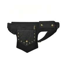 Steampunk Women's Waist Bag Vintage Retro Crossbody Sling With Industrial Metal Studs Rivets, P-U Leather Adjustable Strap Hands-Free Waist Pack, Multiple Compartments For Motorcycle Riding, Music Festival Travel, Biker Goth Punk Edgy Fashion - 黑色 - 查看 4