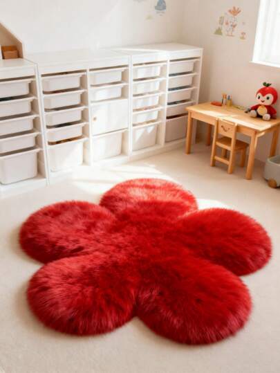 1pc Floral Pattern Faux Fur Rug, Plush Carpet, Decorative Rug, Shaggy Long Pile Carpet
